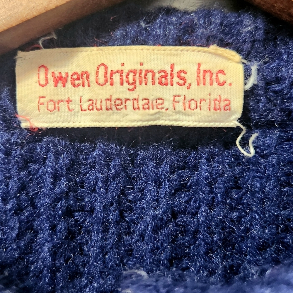 Vintage Ownen Navy Rib Knit Nautical Anchor Cardigan Sweater Button Up Womens S - Picture 8 of 11